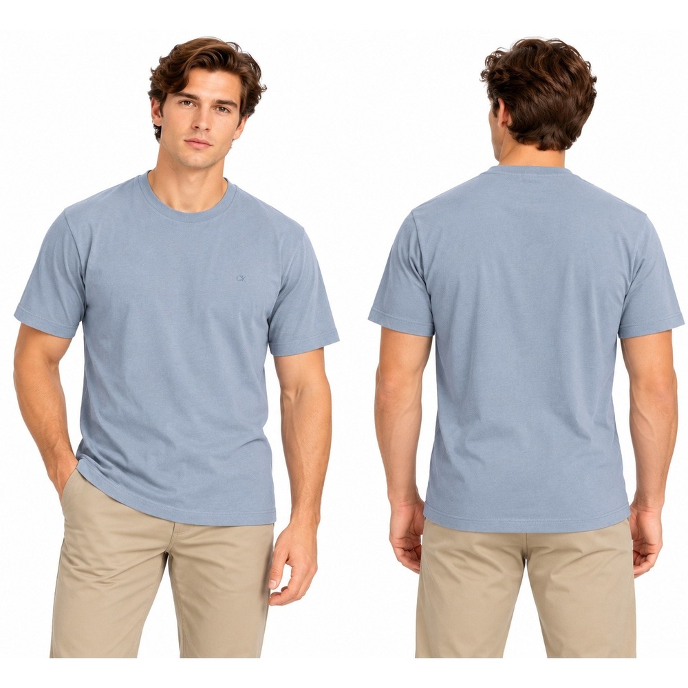 3-Pack Calvin Klein Men's XL Blue Tan Black Logo Crew Neck T-Shirt Cotton Blend